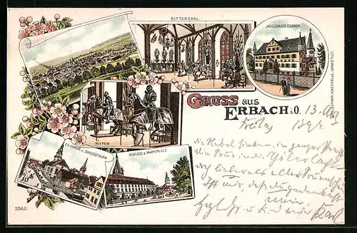 Lithographie Erbach i. O., Jagdschloss Eulbach, Schloss, Gesamtansicht