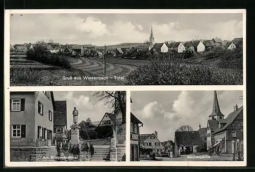 AK Weisenbach, Totalansicht, Am Kriegerdenkmal, Kirchenpartie