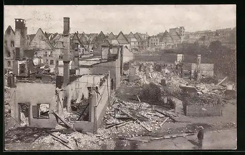 AK Donaueschingen, Zerstörte Ortspartie nach dem Grossfeuer 1908