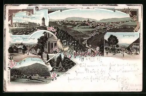 Lithographie St. Andreasberg i /H., Brocken-Hôtel, Oderhaus, Breitestrasse