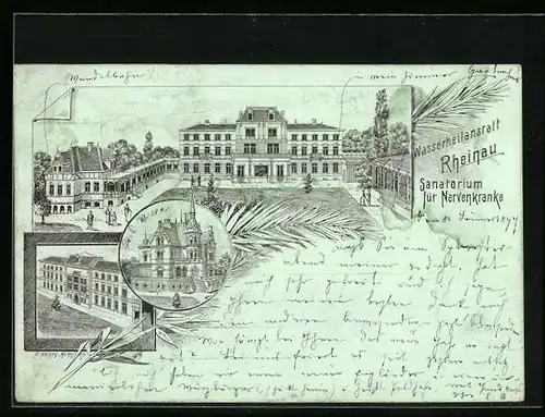 Lithographie Bendorf am Rhein, Kurhotel - Wasserheilanstalt Rheinau