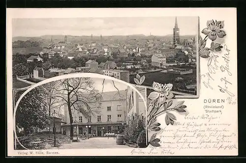 AK Düren /Rheinland, Gasthaus im Stadtpark, Blick über die Dächer