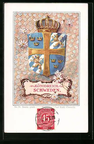 Lithographie Wappen Königreich Schweden