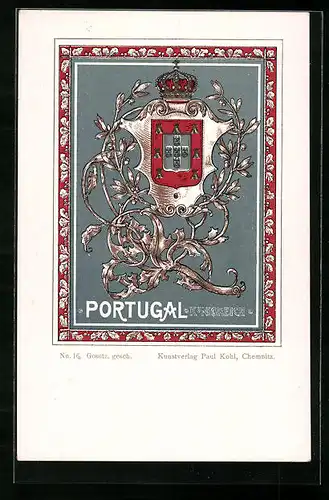 Lithographie Wappen Königreich Portugal