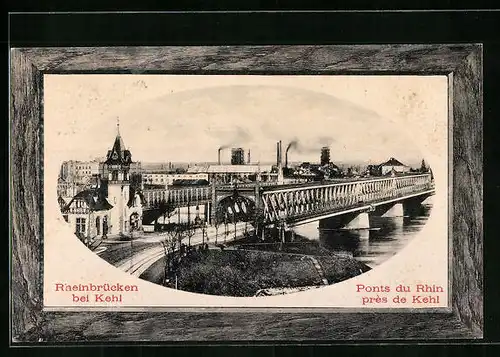 AK Kehl / Rhein, Panoramablick auf die Rheinbrücken