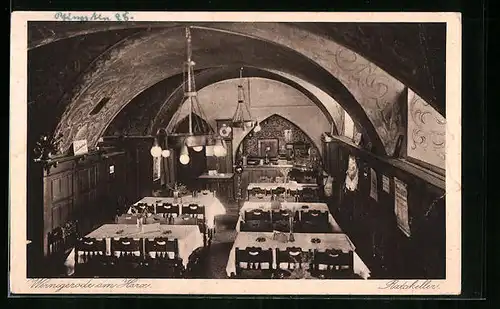 AK Wernigerode / Harz, Gasthaus Ratskeller, Innenansicht