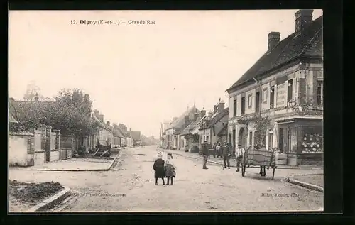 AK Digny, Grande Rue, Strassenpartie