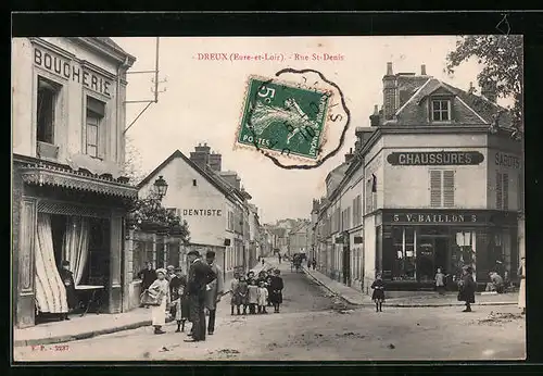 AK Dreux, Rue St-Denis, Strassenpartie