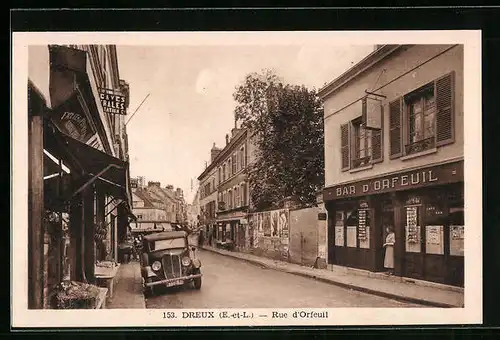 AK Dreux, Rue d`Orfeuil, Strassenpartie