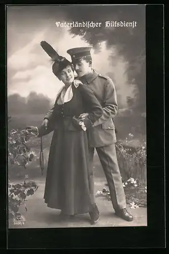 AK Vaterländischer Hilfsdienst, Soldat in Uniform mit Schirmmütze und Frau, Soldatenliebe