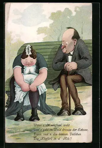 AK Wenn`s Mailüfterl weht..., Herr und Dienstmädchen sitzen auf einer Parkbank