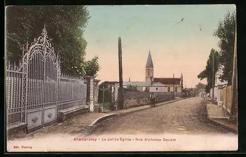 AK Champrosay, la petite Église, Rue Alphonse Daudet