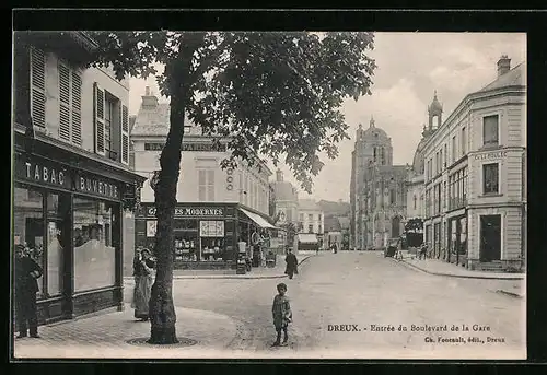 AK Dreux, Entrée du Boulevard de la Gare