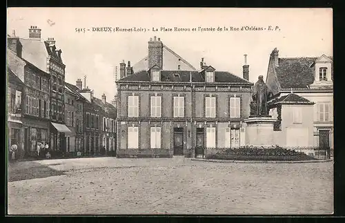 AK Dreux, La Place Rotrou et l`entree de la Rue d`Orleans