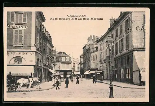 AK Chartres, Rues Delacroix et du Bois-Merrain, M. de Vins, Café du Commerce