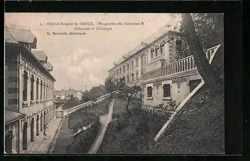 AK Dreux, Hopital-Hospice, Perspective des Batiments B, Cabanons et Chirurgie