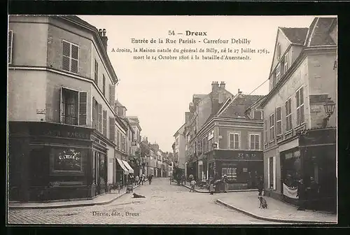 AK Dreux, Entrée de la Rue Paris, Carrefour Debilly