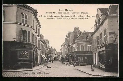 AK Dreux, Entrée de la Rue Parisis, Carrefour Debilly