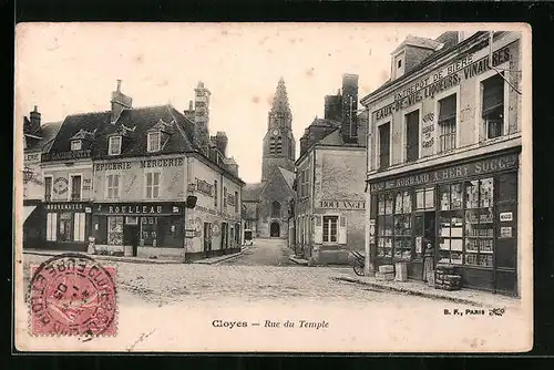 AK Cloyes, Rue du Temple, Epicerie Roulleau