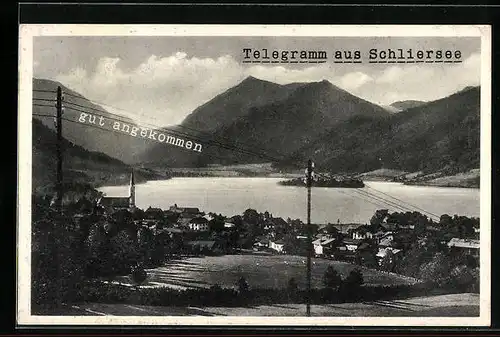 AK Schliersee, Panorama mit Gebirgswand
