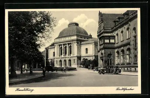 AK Rendsburg, Stadttheater mit Auto