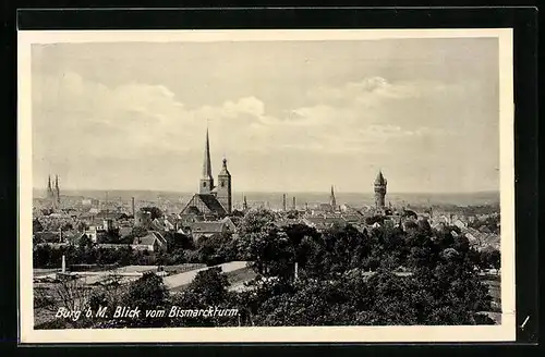 AK Burg b. M., Blick vom Bismarckturm mit Kirche