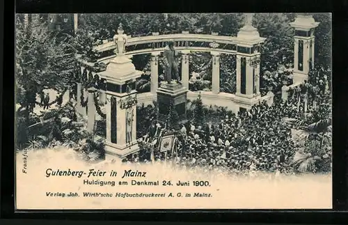 AK Mainz, Gutenberg-Feier 1900, Huldigung am Denkmal