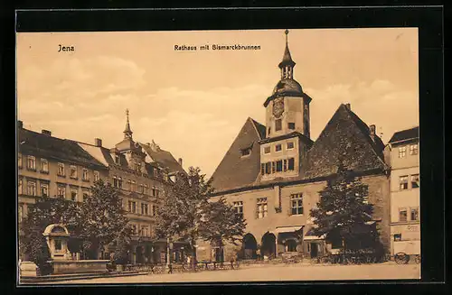 AK Jena, Rathaus mit Bismarckbrunnen