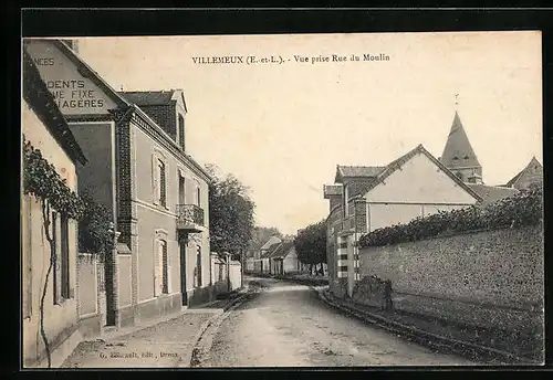 AK Villemeux, Vue prise Rue du Moulin