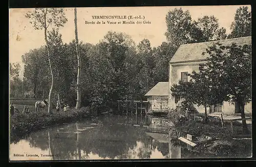 AK Yermenonville, Bords de la Voise et Moulin des Grés