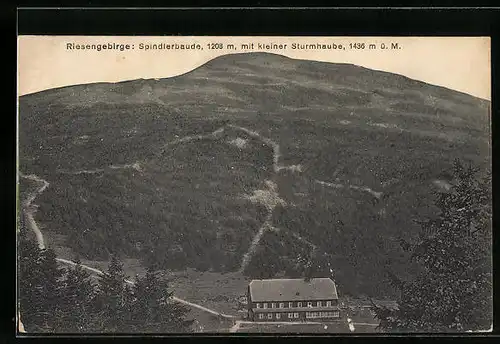 AK Spindlerbaude, Gebäudeansicht und kleine Sturmhaube