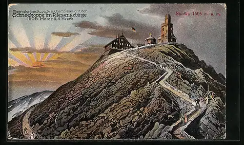 AK Schneekoppenhäuser, Observatorium und Kapelle im Riesengebirge