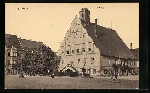AK Grimma, Ansicht Rathaus mit Platz