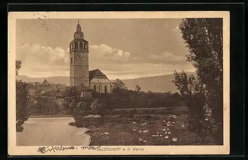 AK Allendorf a. d. Werra, Blick auf Dorfeingang mit Kirche