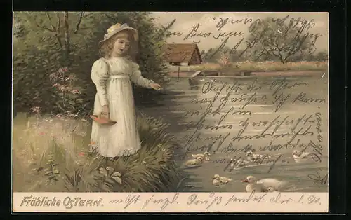 Künstler-AK Meissner & Buch (M&B) Serie 1302: Mädchen füttert Enten