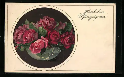 Künstler-AK Meissner & Buch (M&B) Serie 2277: Rosen in Vase, Pfingsten