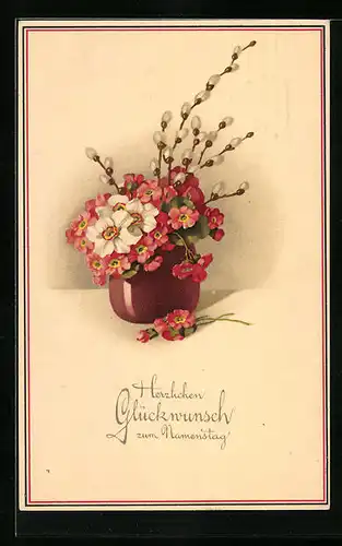 Künstler-AK Meissner & Buch (M&B) Serie 2125: Vase mit Weidenkätzchen