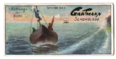 Sammelbild Gartmann Schokolade Serie 496 Bild 5, Rettung in Sicht, Fischerleben, Bootsfahrt