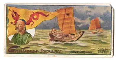 Sammelbild Gartmann Schokolade Serie 474 Bild 2, Chines Dschunke, Schiffe und Fahne