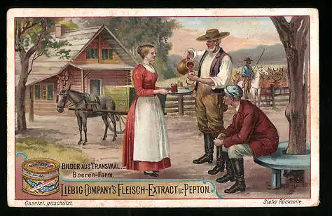 Sammelbild Liebig, Bilder aus Transvaal, Boeren Farm, Getränkeausschank