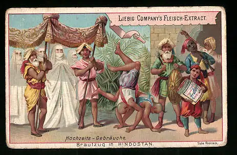 Sammelbild Liebig, Hochzeits-Gebräuche, Brautzug in Hindostan