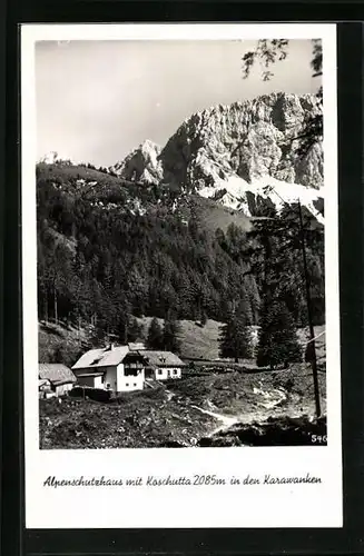 AK Alpenschutzhaus mit Koschutta, Blick auf die Karawanken