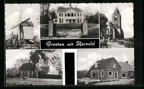 AK Herveld, N. H. Kerk, Molen, Merkenhorststraat, Hoek Dijkstraat