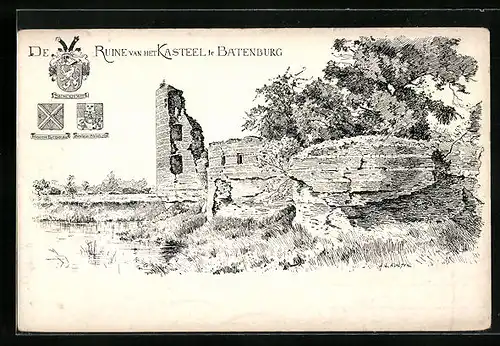 AK Batenburg, De Ruine van het Kasteel, die Ruine, Wappen
