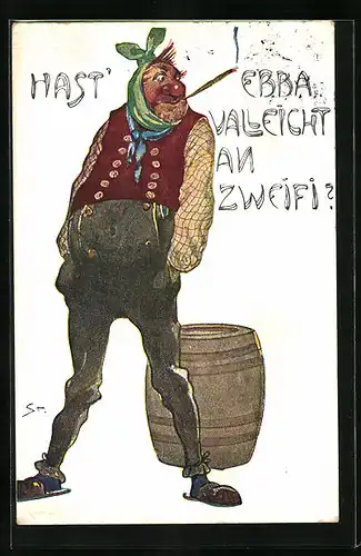 Künstler-AK Hast Ebba valleicht an Zweifi? Mann mit Zahnweh, Scherz