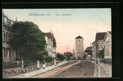 AK Mühlhausen i. Th., Obere Johannisstrasse mit Tor