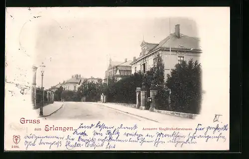 AK Erlangen, Aeussere Sieglitzhoferstrasse mit Laterne