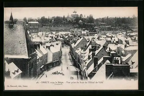 AK Dreux, Vue prise du haut de l'Hotel de Ville, sous la Neige