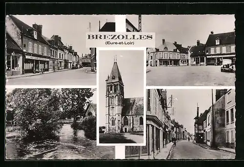 AK Brezolles, l'Eglise, une Rue, le Marché
