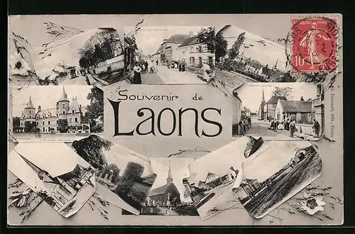 AK Laons, l'Eglise, une Rue, la Gare